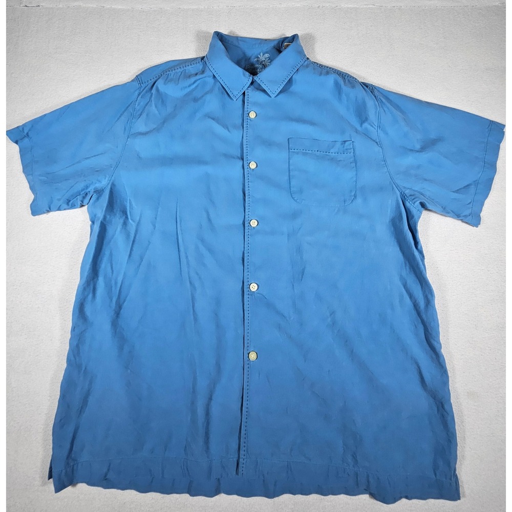 Tommy Bahama Mens XL Blue 100% Silk‎ Short Sleeve Button Down Shirt T312827